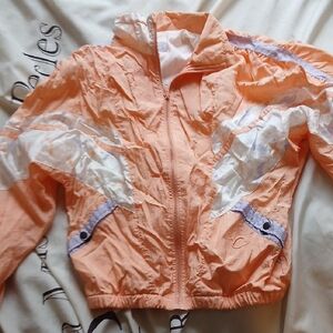 Retro Vintage 90s Peach and White Windbreaker Jacket S